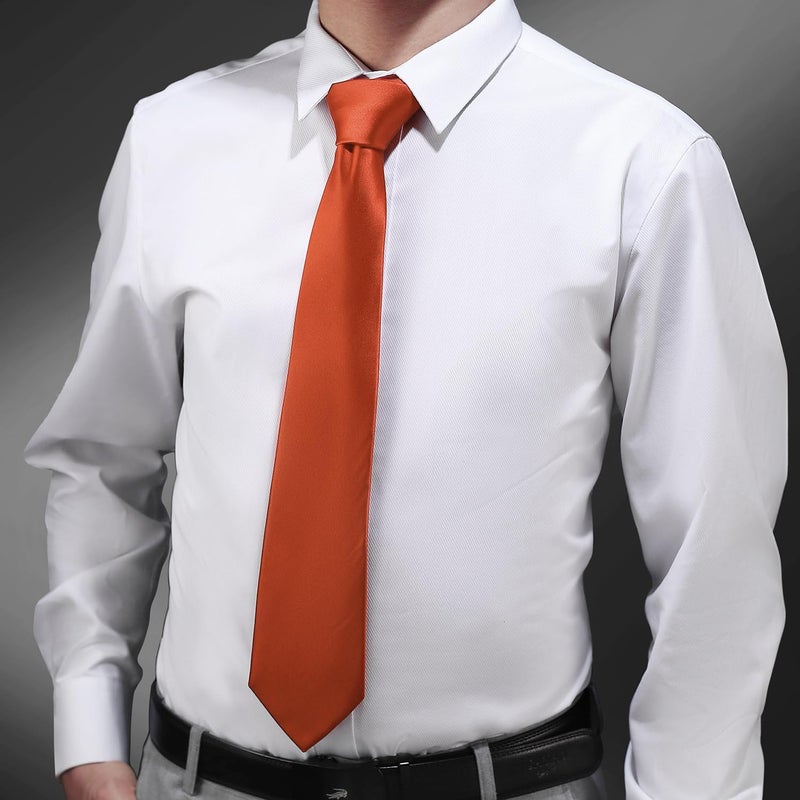 Murong Men's Ties Solid Color Pure Polyester Plain Fine Stripes Necktie Ties For Men - Image 2